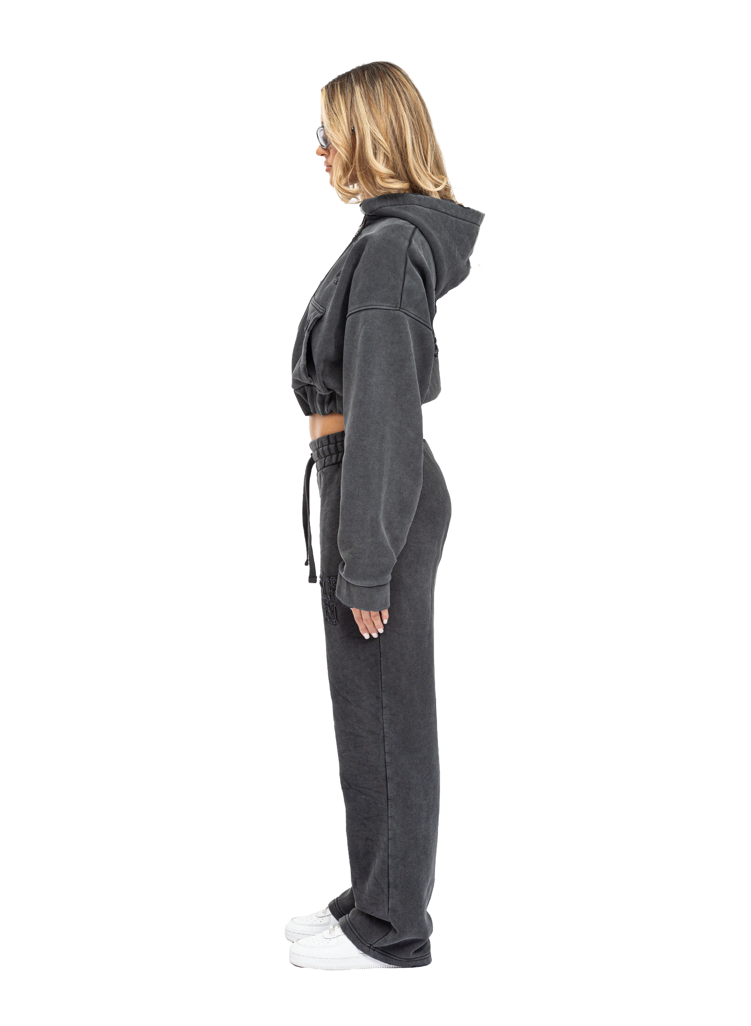 C/A ZIP-HOODIE WASHED BLACK WOMAN